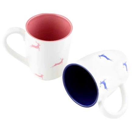 Navy Blue & Pink Running Deer Decorative Handcraft Ceramic Coffee Mug
